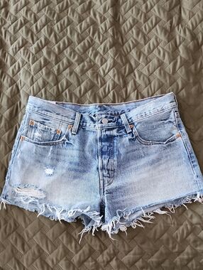 Levi's Light Blue Distressed Denim Cutoff Shorts